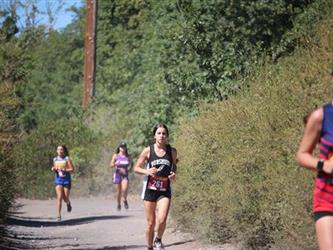 Cross country girls running during the race