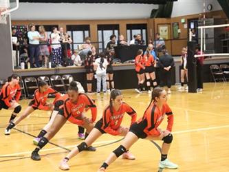 Volleyball team warming up