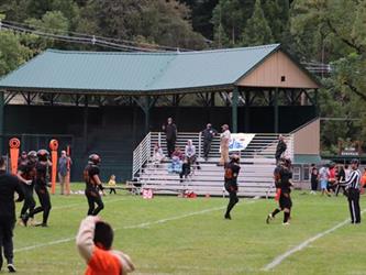 football players running onto field